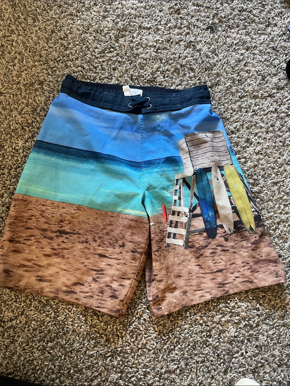 wonder nation Blue, Tan and Yellow Boys' Lifeguard Tower Swim Trunks